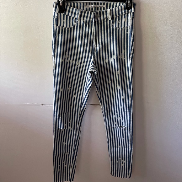 Zara Denim - Zara Pinstriped Distressed Jeans